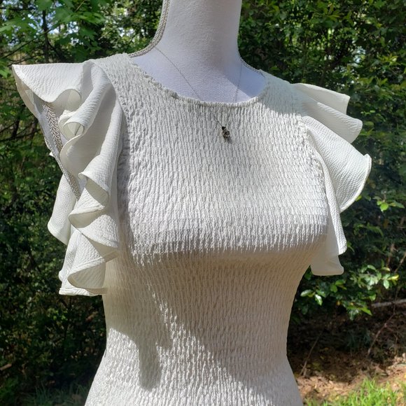 C/MEO COLLECTIVE Fit & Flare Ruffle Hem Mini Dress in Ivory Size Medium New - Picture 4 of 11